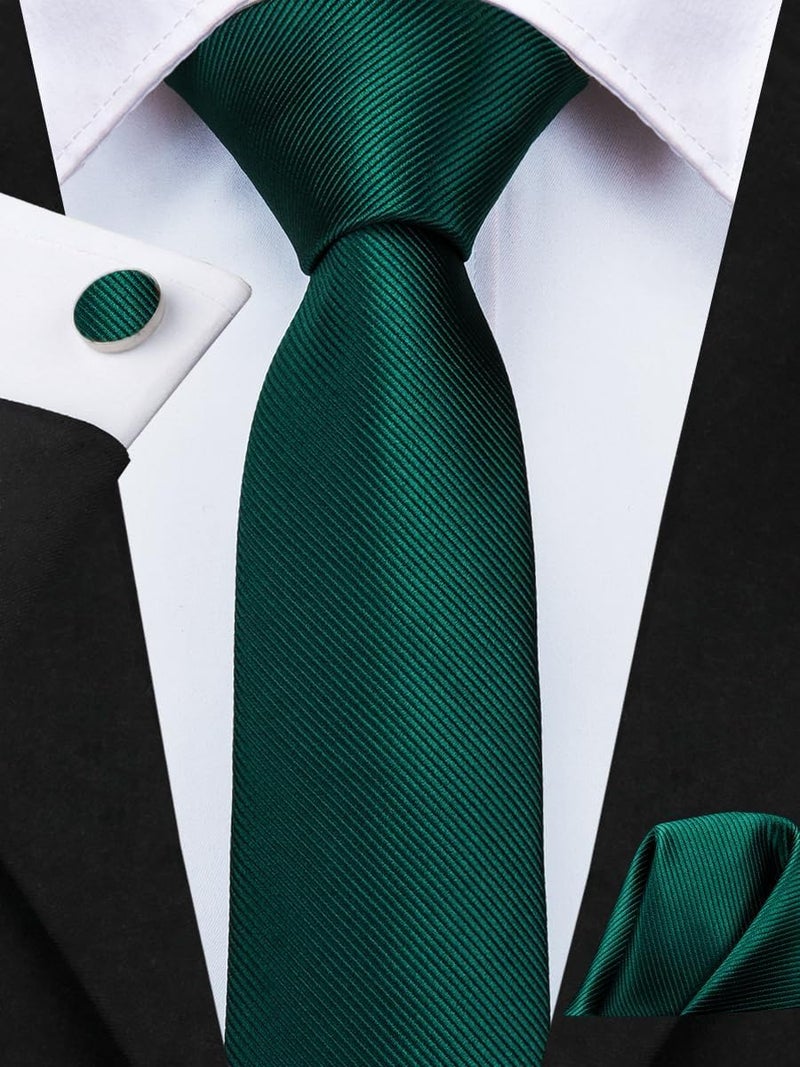 Dubulle Ties for Boys Self Tie Silk Paisely Striped Kids Necktie and Pocket Square Set for Age 8-11,Dark Green - Image 3